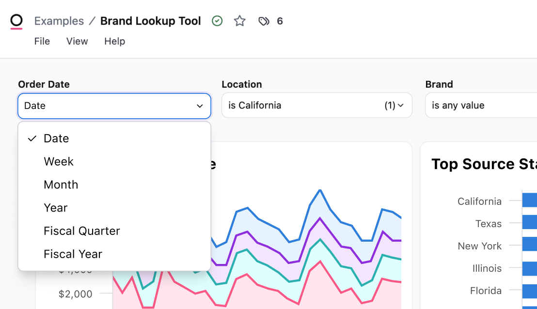 Field and time grain selectors in Omni