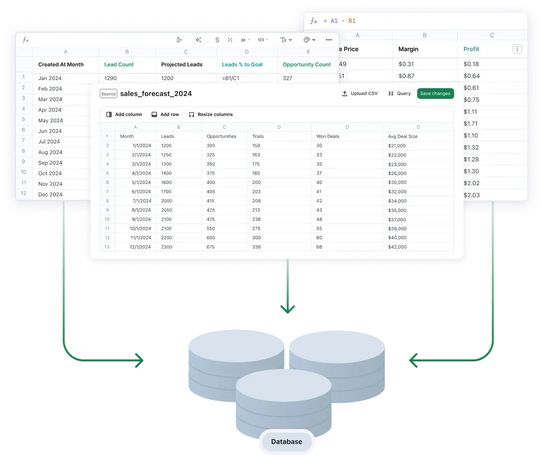 An illustration showing data being pushed down from Omni to a data warehouse
